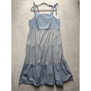 Ivy Street Tiered Maxi Dress Women’s Plus Sz 2X Cottage Prairie Blue Striped